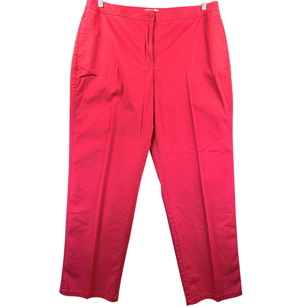 Talbots Womens Red Stretch Cotton Straight Leg Trousers Pants Size 18